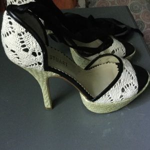 Colin Stuart Lace-Up Black and Crotchet Heels
